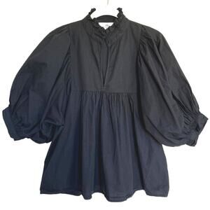 Never A Wallflower Black Poplin High Neck Top NWT